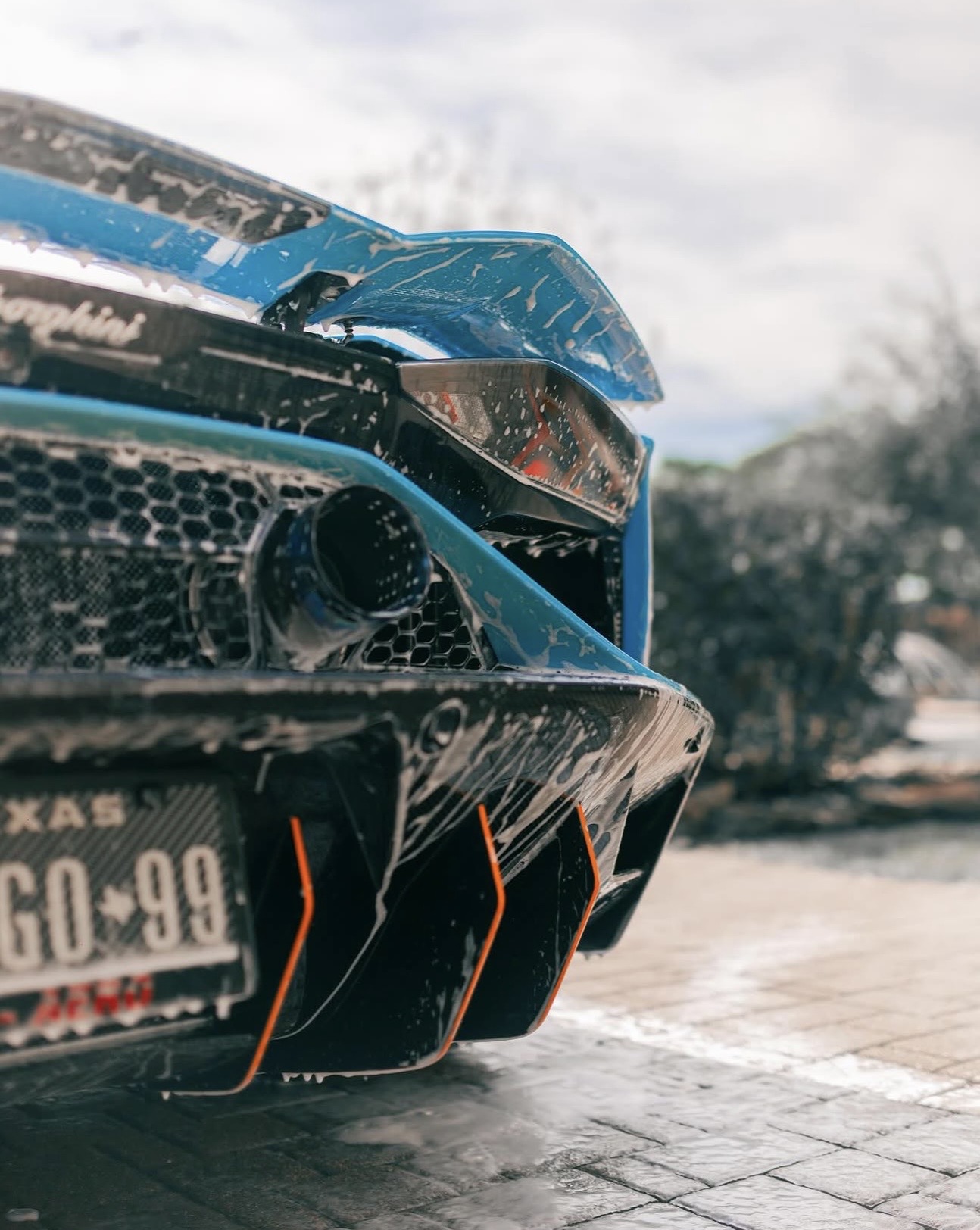 Close-up of Lamborghini rear diffuser after wash